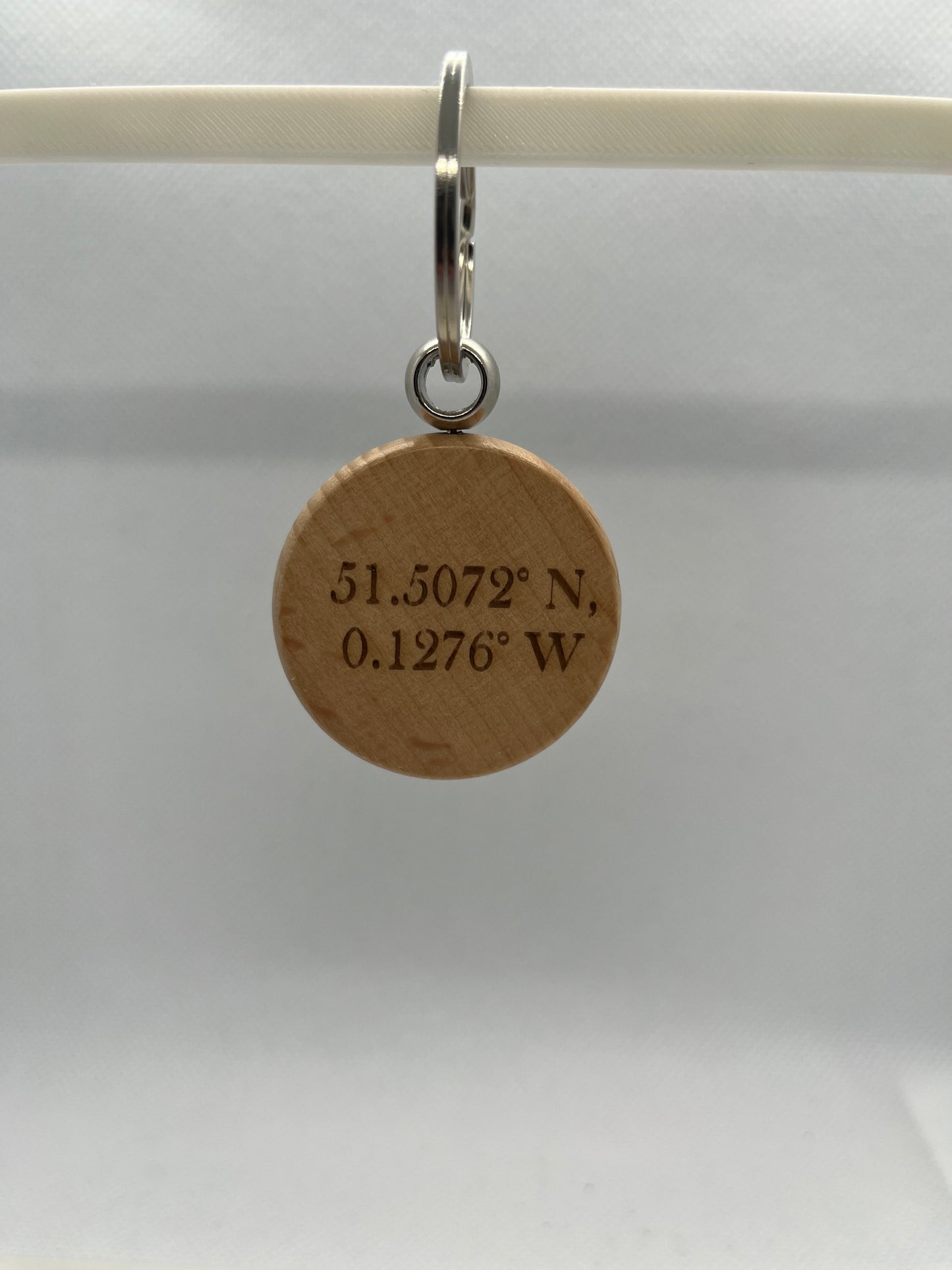 Personalised Wooden Coordinates Keychain – Names or Initials & GPS