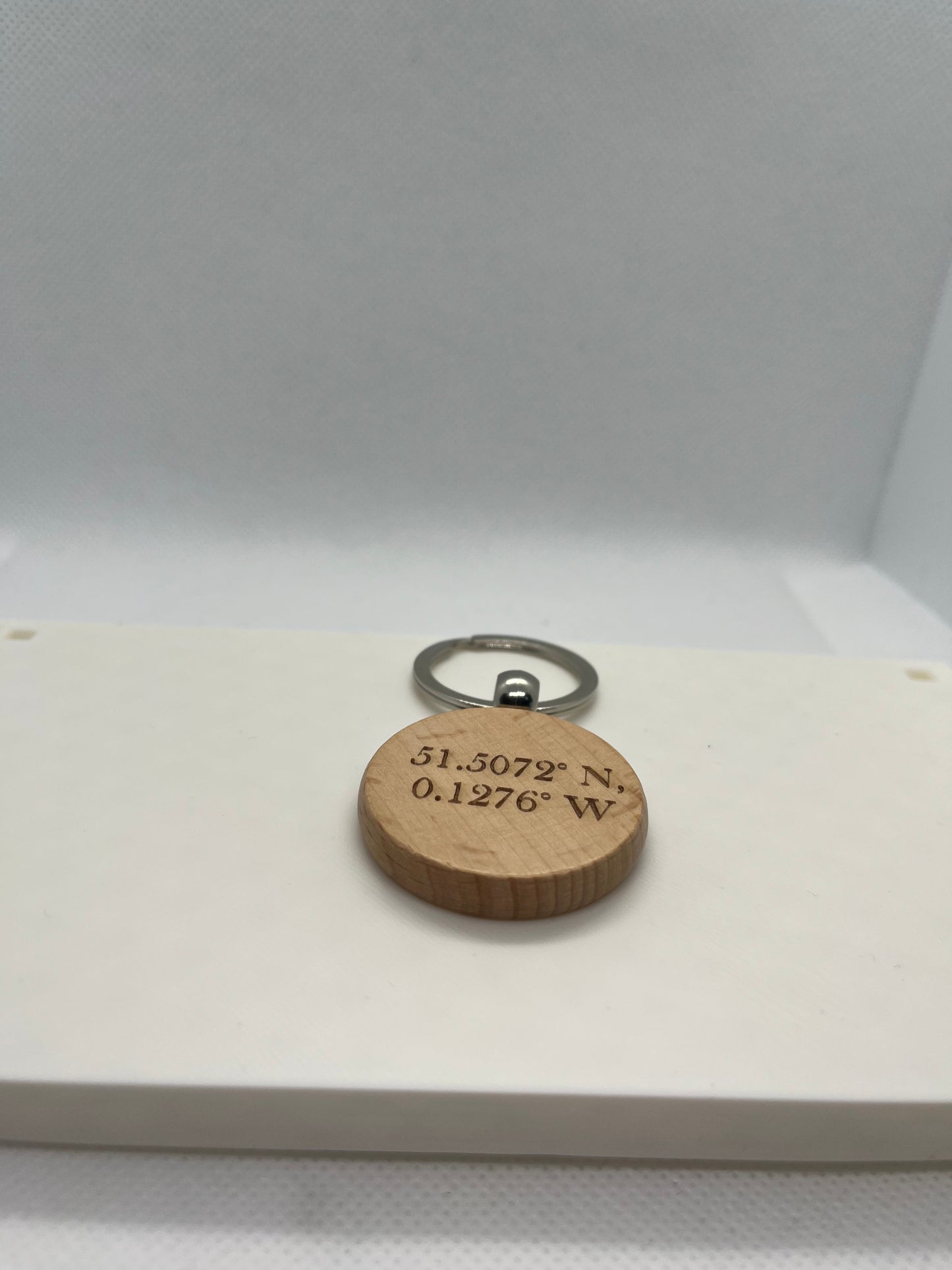 Personalised Wooden Coordinates Keychain – Names or Initials & GPS