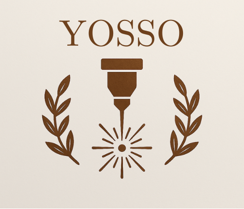 Yosso logo with a spray nozzle and laurel leaves on a beige background
